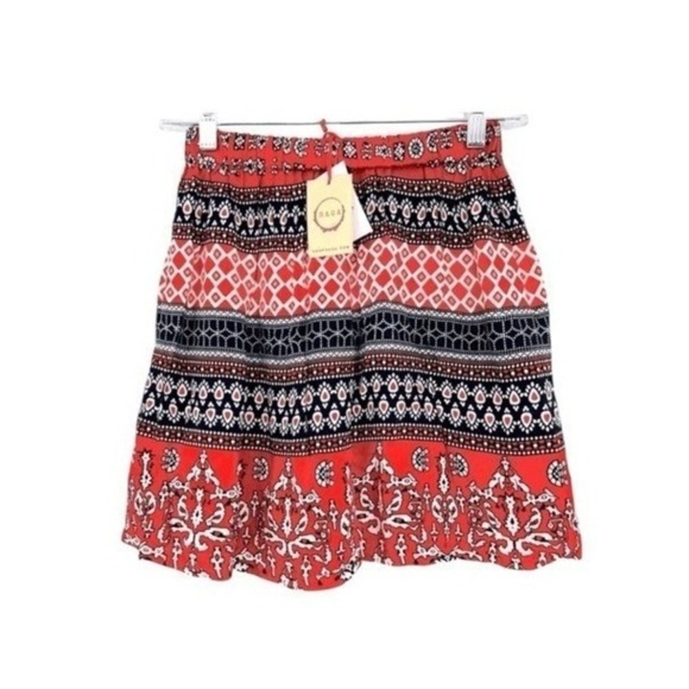 Raga Canyon Horizon Bohemian Print Mini Skirt Pull-On Elastic Waist S